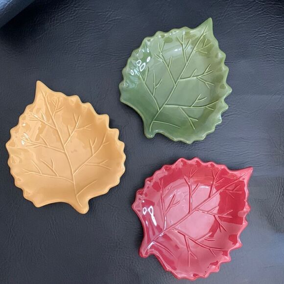 Harvest Kohl’s Sold As Set 3 Yellow Red Green Trinket Appetizer Serving Dishes - Picture 1 of 11